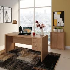 Conjunto Home Office 2 Peças Escrivaninha 3 Gavetas E Balcão 2 Portas Espresso Móveis Amendoa