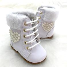 Tênis Botinha Branca Sapatinho Infantil Feminino Menina Bebê, 18