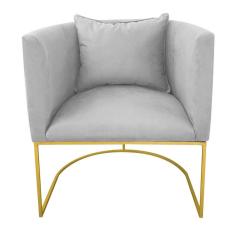 Poltrona Paola Suede Cinza Base Metálica Dourado