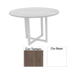 Mesa de Reunião Redonda 110 x 110 cm Pé Tubular PE25 em MDP Cor Walnut e Base Branca