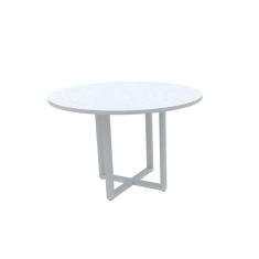 Mesa de Reunião Redonda 110 x 110 cm Pé Tubular PE25 em MDP Branca com Base Branca