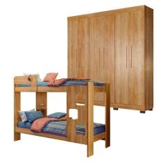 Quarto Infantil/Juvenil com Beliche Vegas e Guarda Roupa 6 Portas 4 Gavetas Flórida 100% MDF Amadeirado