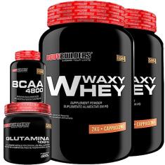 KIT 2x Whey Protein Waxy Whey 2kg + Glutamina 300g + BCAA 4800 120 Cápsulas - Bodybuilders (Cappuccino)