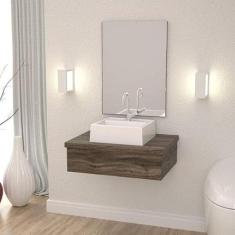 Conjunto para Banheiro Gabinete com Cuba Q32 e Espelheira 601W Metrópole Compace Carvalho Dark