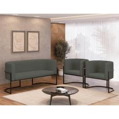 Kit 2 Poltronas + Sofá 2 Lugares Base de Metal Black Veludo - B BALAQU