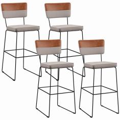 Kit 04 Banquetas Altas Allana L02 Faixa Camel Bege