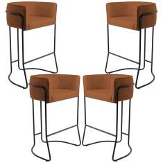 Kit 04 Banquetas Fixa Preto Veludo Telha C-262