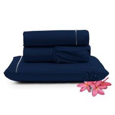 Jogo De Lençol Primor Solteiro 3 Peças Percal 400 Fios Ponto Palito - Azul Marinho