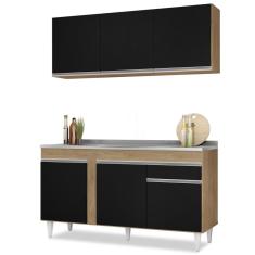 Armário Aéreo Argélia E Balcão Gabinete Com Pia Inox 150cm Dakota Castanho-preto - Lumil