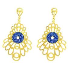 Brinco Glamour Flores Folheado Ouro 18k com Detalhes Safira