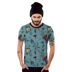 Camiseta Azul Florida Masculina Verão 2019 Floral Top-Masculino