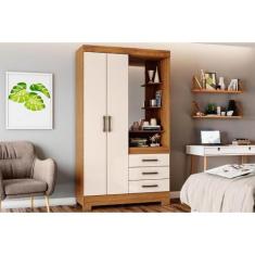 Guarda Roupa 2 Portas e 3 Gavetas c/ Espelho Briz B64 Nature/Off White