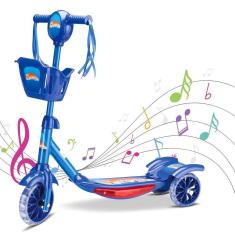 Patinete Infantil Com Led e Música 3 Rodas e Cesto Premium