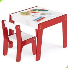 Mesa E Cadeira Infantil Mdf Junges Vermelha Ou Azul