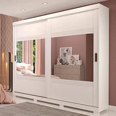 Guarda Roupa Casal Mdf 2 Portas de Correr 4 Espelhos 4 Gavetas Internas e Pés Blumenau Panan Móveis Branco