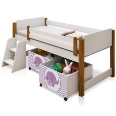 Cama Solteiro Paty Branco com Mel com Baú Adesivado Filhote Lilas