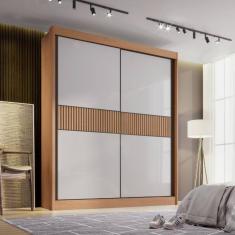 Guarda-Roupa Ripado 2 Portas de Correr 3 Gavetas Milos Cinammo/Off White