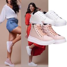 Tênis Feminino Branco Casual + Botinha Rosa Para Um Mix De Estilo Urbano E Feminino.