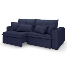 sofá 3 lugares retrátil e reclinável cannes linho bouclé azul 200 cm