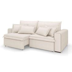 sofá 3 lugares retrátil e reclinável cannes linho bouclé cru 200 cm