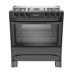 Fogão 5 Bocas a Gás Mueller MFI5BA Mesa de Inox Acendimento Manual e Queimador Ultra Chama Preto