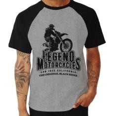 Camiseta Raglan Legend Motorcycle - Foca na Moda, Cinza, Preto, G