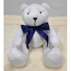 Urso articulado pelúcia branca g. 34cm laços variados nichos decoração