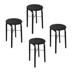 Kit 04 Banquetas Baixa Manu Suede Preto - D'ROSSI