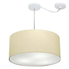 Lustre Pendente Cilíndrico Com Desvio Md-4263 Cúpula em Tecido 55x25cm Algodão Crú - Bivolt