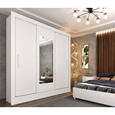 Guarda Roupa Valência com Espelho 3 Portas 4 Gavetas Tcil Móveis - Branco
