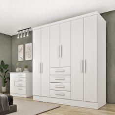 Guarda Roupa Casal com Espelho 6 Portas 4 Gavetas - Arizona - Tcil Móveis - Neve