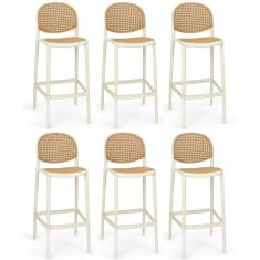 Kit 6 Banqueta Alta Com Encosto Roma Em Polipropileno - Nude
