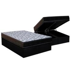 Cama Box Baú Queen: Colchão Ortopédico Ortobom D33 / Ep Iso 100 Ultra Firme + Base Black(158X198)