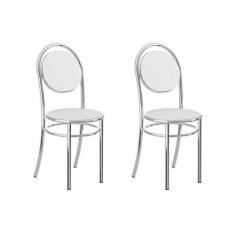 Cadeira Sala De Jantar 190 Kit 2 Un Cromado/Courano Branco - Carraro