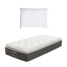 Colchão Solteiro Safira Plush Molas Ensacadas (34x88x188) Branco e Cinza com Travesseiro Guldi Soft Nasa Branco