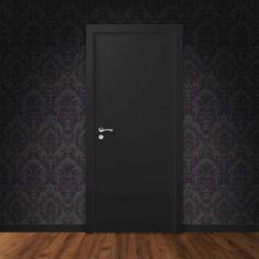 Kit Porta de Madeira 210x80cm Lisa Laqueada Direita Moldufama Preto