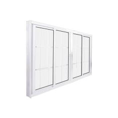 Janela de Correr Abertura Central Premium 4 Folhas com Grade Vidro Liso 100x200cm CRV Portas e Janelas Branco