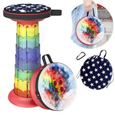 Banqueta telescópica de 50 cm com almofada, banqueta portátil de acampamento com capacidade mais resistente, 550 Ib, banco dobrável retrátil dobrável ajustável para pesca no jardim, caminhadas, churrasco com bolsa de transporte, mosquetão