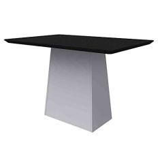 Mesa de Jantar Para 4 Lugares Tampo De Madeira Com Vidro Bárbara 1,20m Off White Preto New Ceval