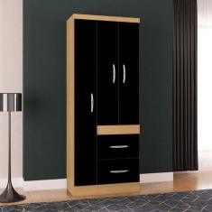 Guarda Roupa Solteiro Ambiente Milão 3 Portas Damasco Preto - Poquema 