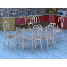 Conjunto de Mesa Granada com 6 Cadeiras Madri Prata e Preto Listrado G