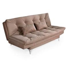 Sofá-Cama 3 Lugares Casal com Chaise  Versátil Veludo Liso Chocolate -