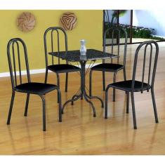 Conjunto de Mesa Malaga com 4 Cadeiras Madri Preto Prata e Preto Liso 