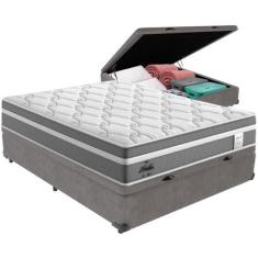 Cama Box Baú Cinza e Colchão Berlim Molas Ensacadas Casal Probel