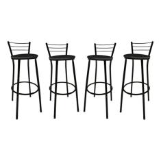 Conjunto 4 Banqueta Preta Alta Para Balcão Bancada Cozinha