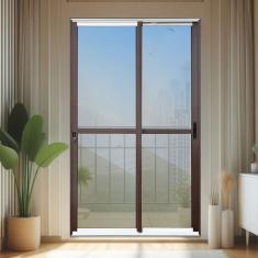 Porta De Correr 2 Folhas Moveis 210 X 150 Elite Com Fechadura Tetra Vidro Reflex Mix Corten