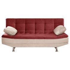 Sofá Valencia 3 Lugares Reclinável Shop Das Cabeceiras Vinho Com Marfim