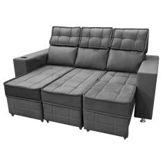 Sofá Retrátil E Reclinável 3 Lugares Londres 2.10cm C-molas Cinza Chumbo