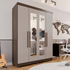 Guarda-roupa Solteiro 4 Portas 3 Gavetas Com Espelho Com Pés Roma Espresso Móveis Imbuia-off White