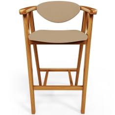 Banqueta Alta Fixa Cecília L02 Madeira De Eucalipto Assento Linho Altura 102 Bege Lyam Decor